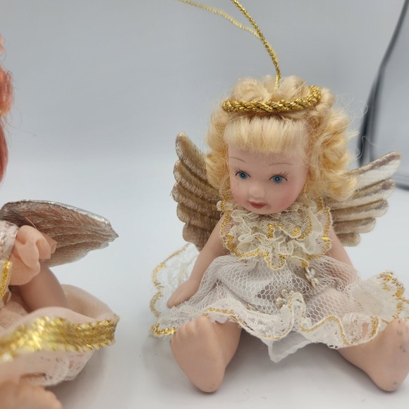 Vintage Porcelain Doll Figure Angel Set Ornaments,‎ 3 Ornaments - Picture 4 of 11